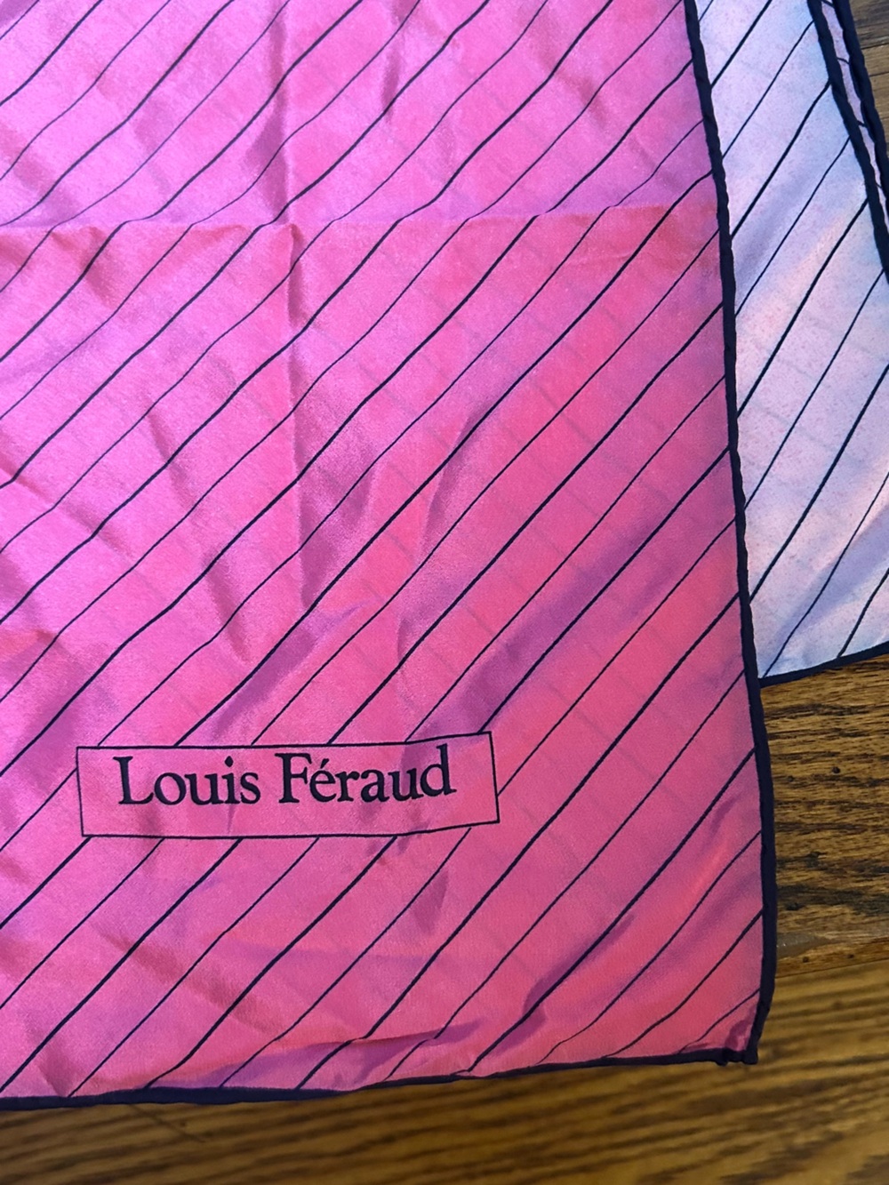 Louis Feraud Pink Silk Scarf with Navy Stripe made in Italy